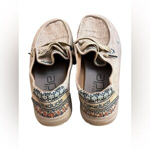 Hey Dude Women's Tan Flats with Multicolor Embroidery